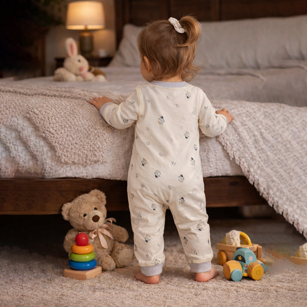 Small Penguins, Full Sleeves Jumpsuit Romper for Tiny Toddlers