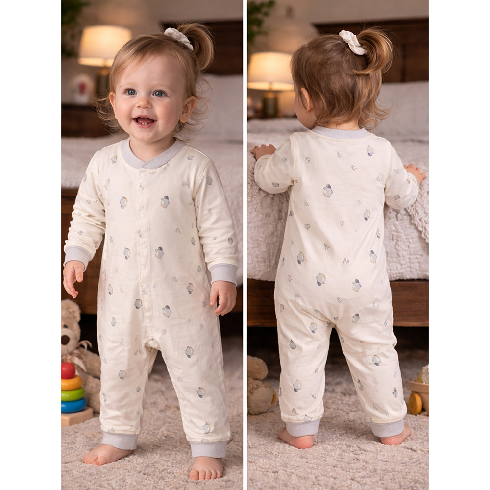 Small Penguins, Full Sleeves Jumpsuit Romper for Tiny Toddlers