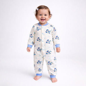 Blue Plane Ride Full Sleeves Jumpsuit Romper for Tiny Toddlers