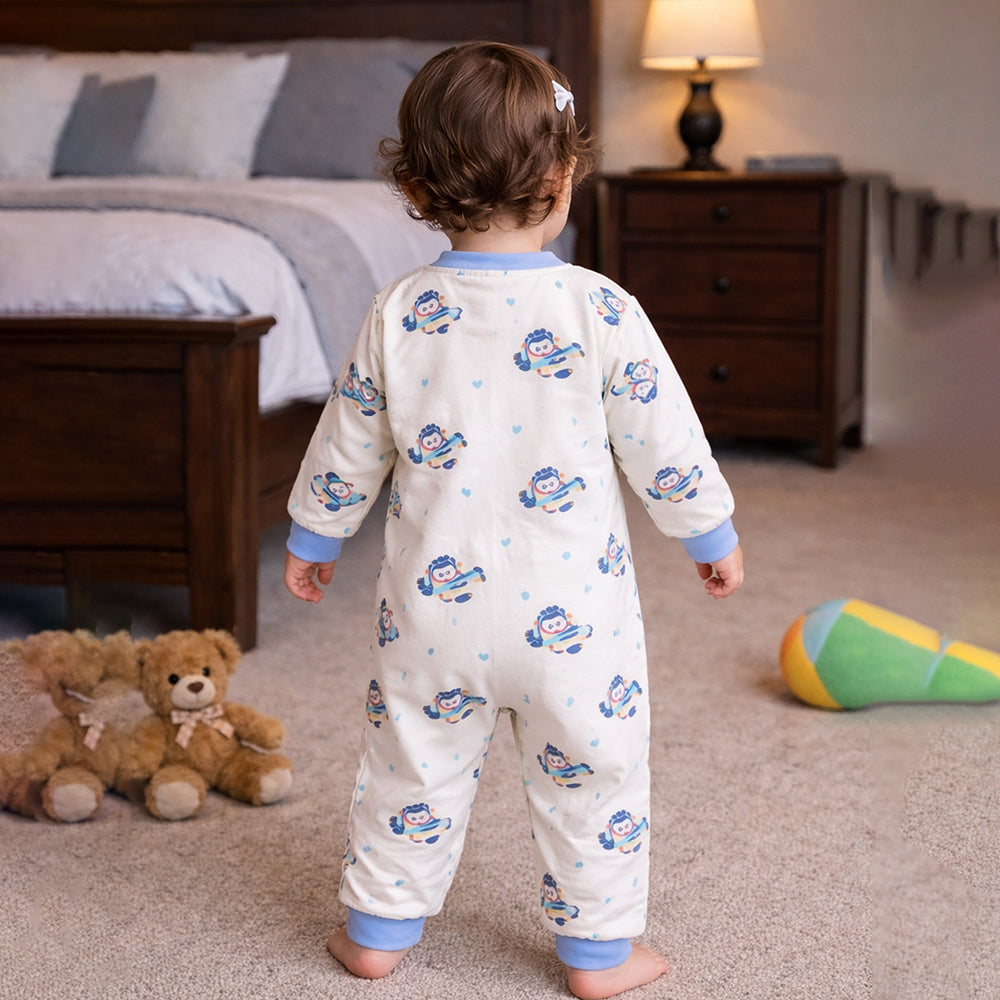 Blue Plane Ride Full Sleeves Jumpsuit Romper for Tiny Toddlers