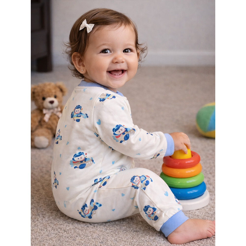 Blue Plane Ride Full Sleeves Jumpsuit Romper for Tiny Toddlers