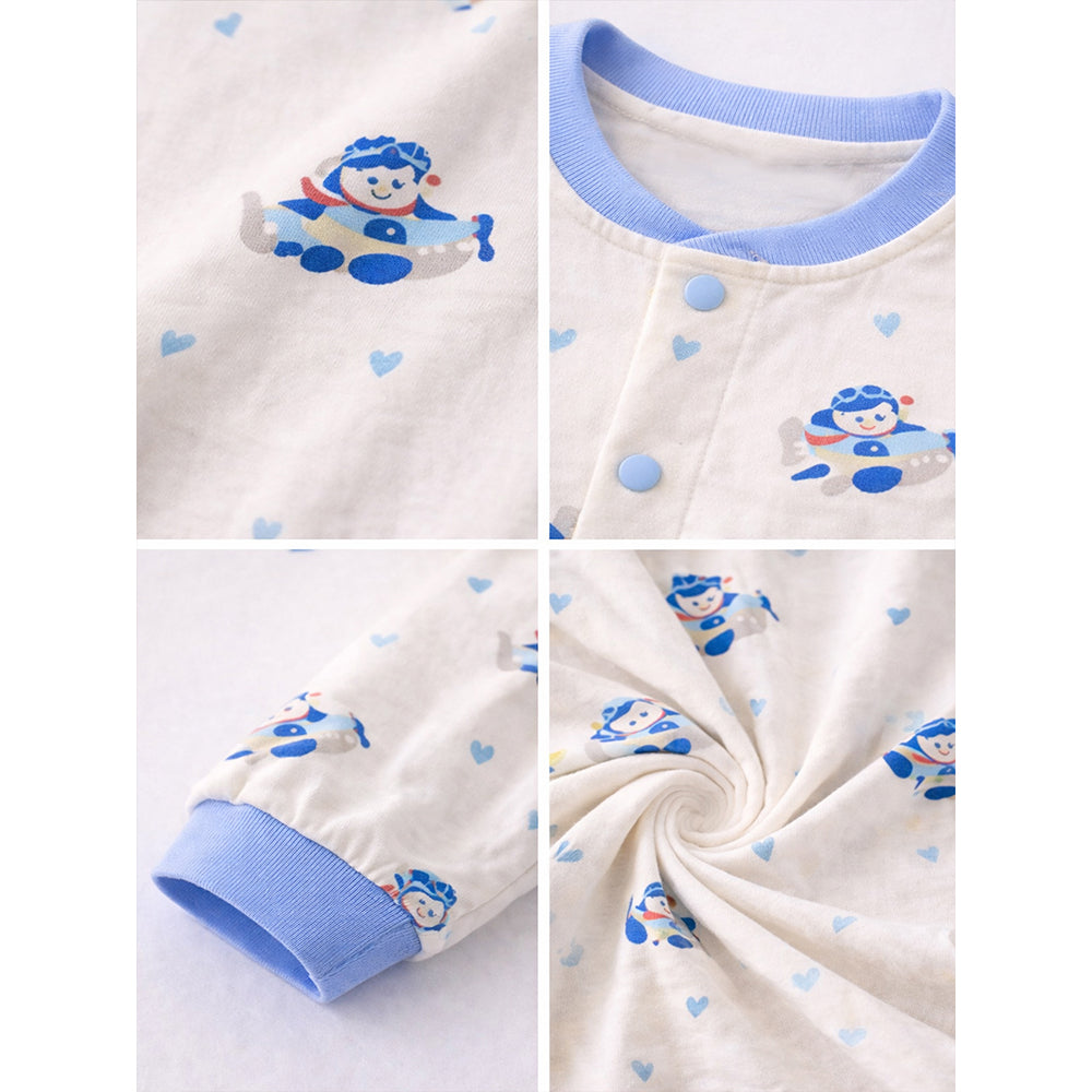 Blue Plane Ride Full Sleeves Jumpsuit Romper for Tiny Toddlers