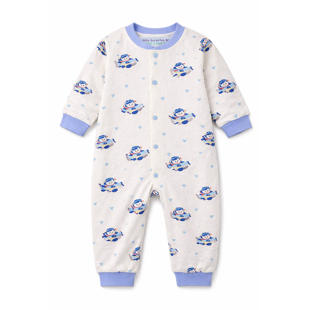 Blue Plane Ride Full Sleeves Jumpsuit Romper for Tiny Toddlers