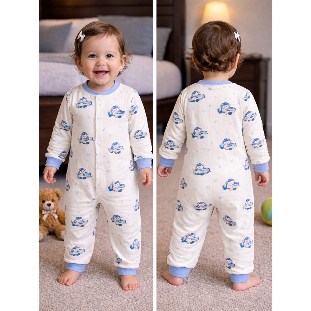 Blue Plane Ride Full Sleeves Jumpsuit Romper for Tiny Toddlers