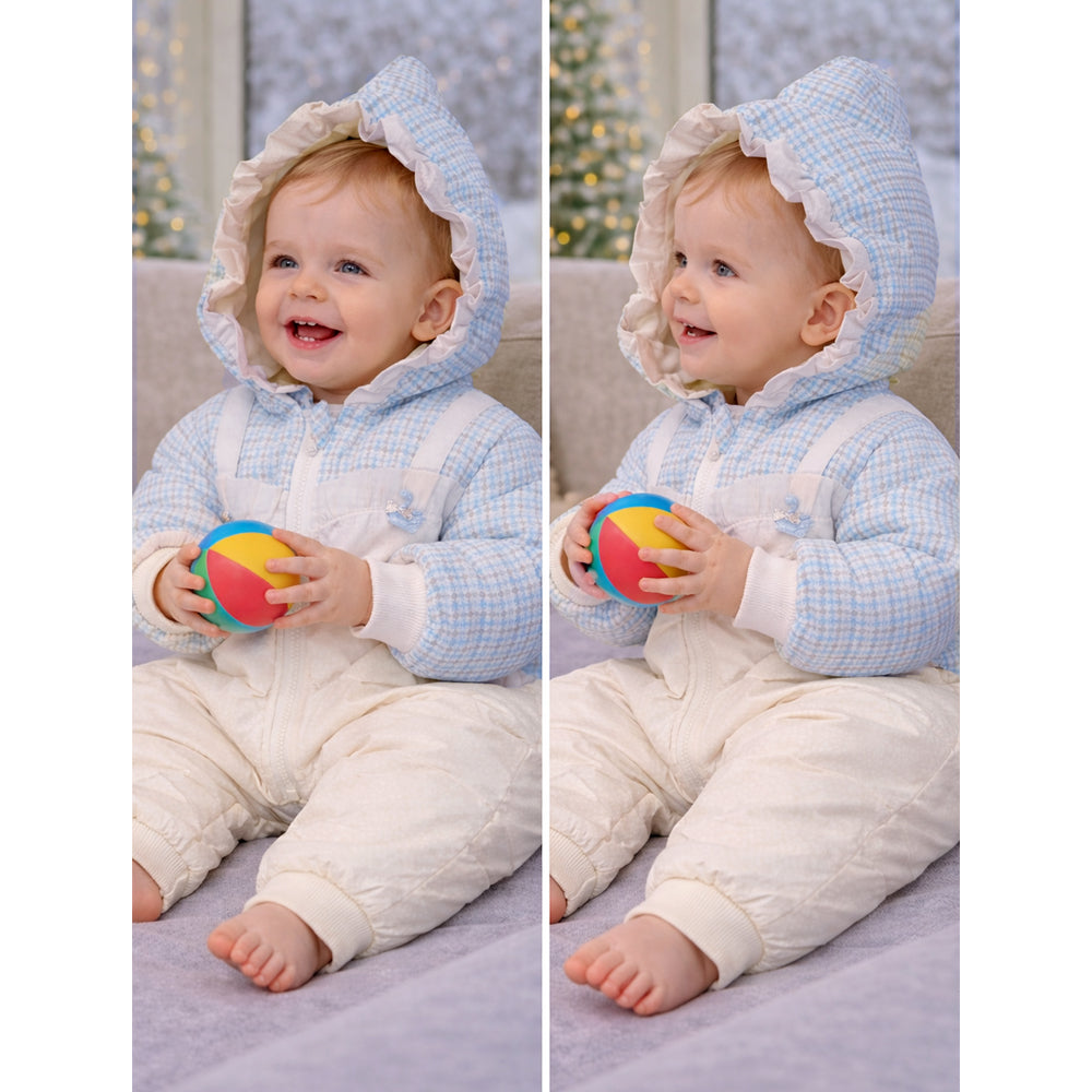 Blue Swan-Themed Winter Full Sleeves Jumpsuit Hoodie Romper for Tiny Toddlers