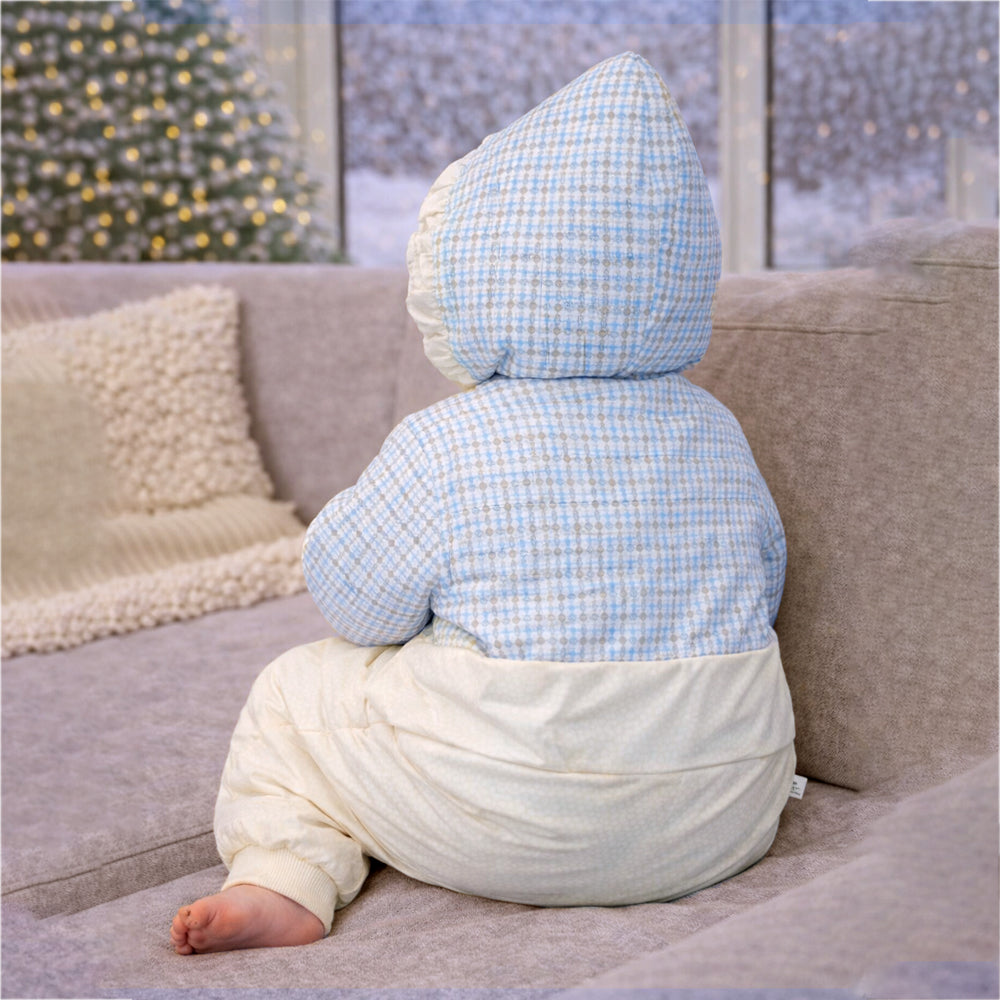 Blue Swan-Themed Winter Full Sleeves Jumpsuit Hoodie Romper for Tiny Toddlers