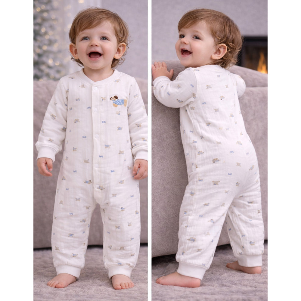 All-Over Dachshund, Full Sleeves Jumpsuit Hoodie Romper for Tiny Toddlers