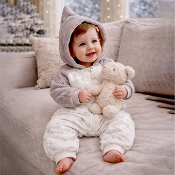 Floral Embroidered Winter Full Sleeves Jumpsuit Hoodie Romper for Tiny Toddlers