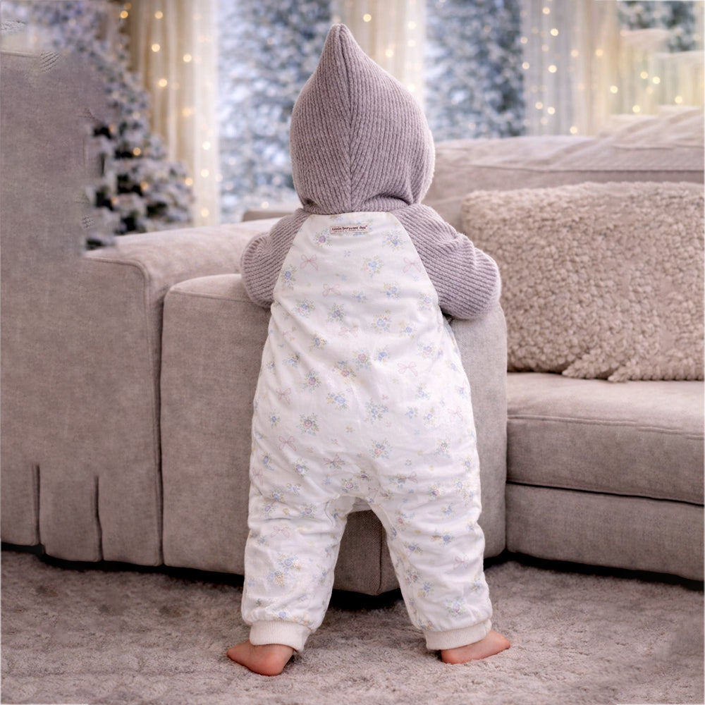 Floral Embroidered Winter Full Sleeves Jumpsuit Hoodie Romper for Tiny Toddlers