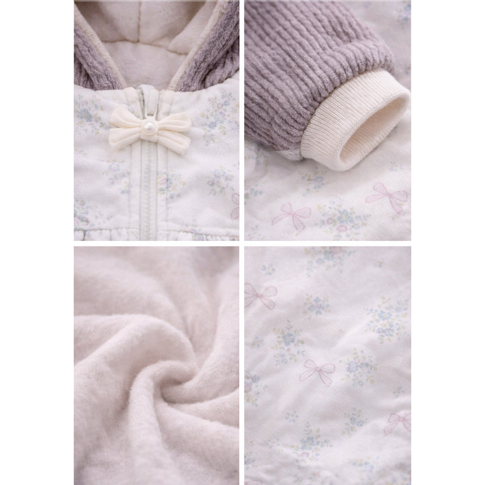 Floral Embroidered Winter Full Sleeves Jumpsuit Hoodie Romper for Tiny Toddlers