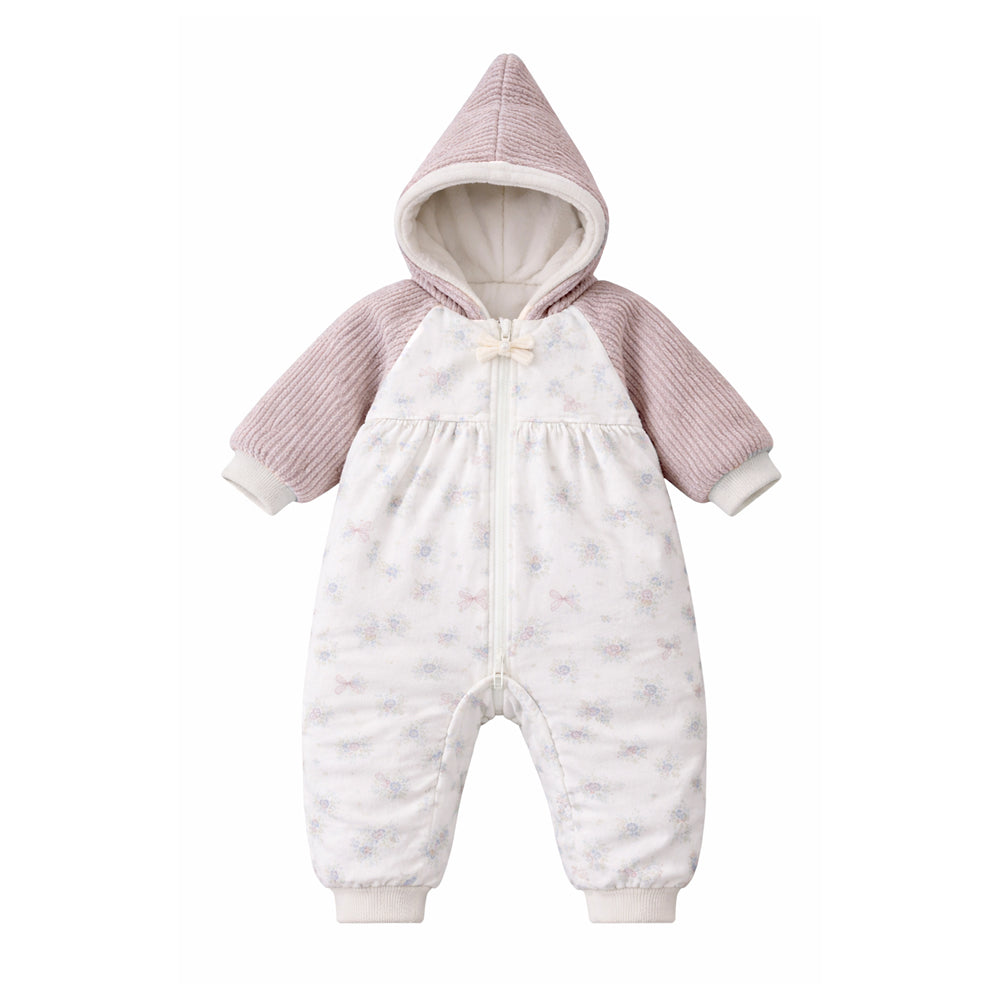 Floral Embroidered Winter Full Sleeves Jumpsuit Hoodie Romper for Tiny Toddlers