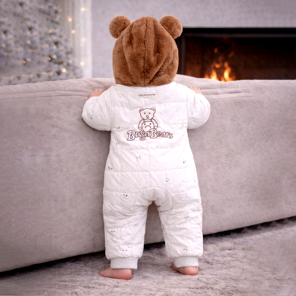 Furry Bear Winter Full Sleeves Jumpsuit Hoodie Romper for Tiny Toddlers