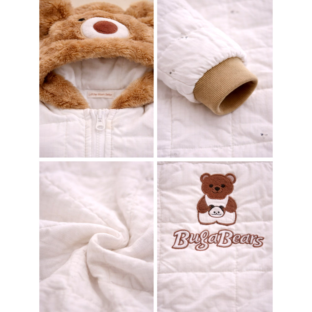 Furry Bear Winter Full Sleeves Jumpsuit Hoodie Romper for Tiny Toddlers