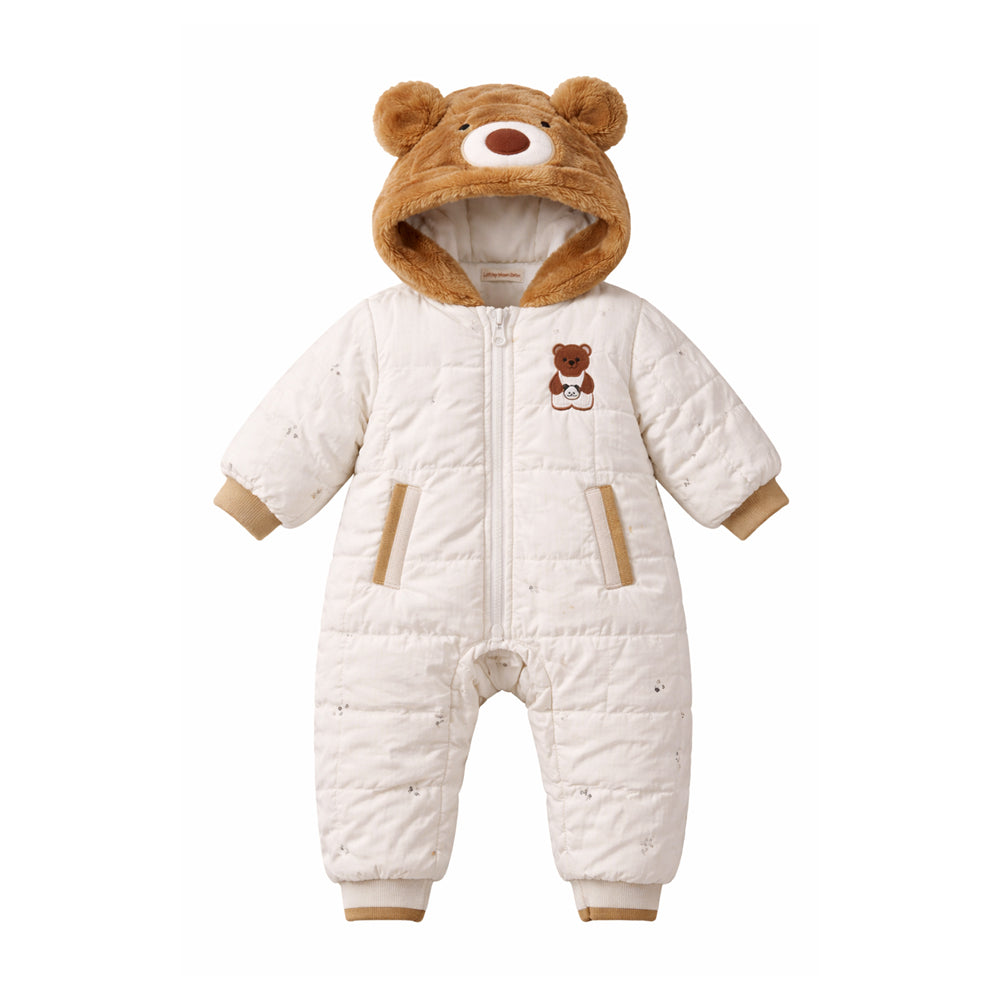 Furry Bear Winter Full Sleeves Jumpsuit Hoodie Romper for Tiny Toddlers