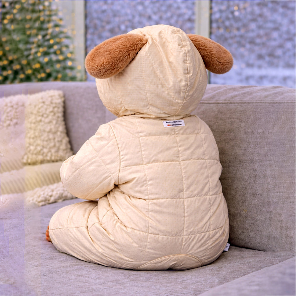 Furry Dog Ear Winter Full Sleeves Jumpsuit Hoodie Romper for Tiny Toddlers