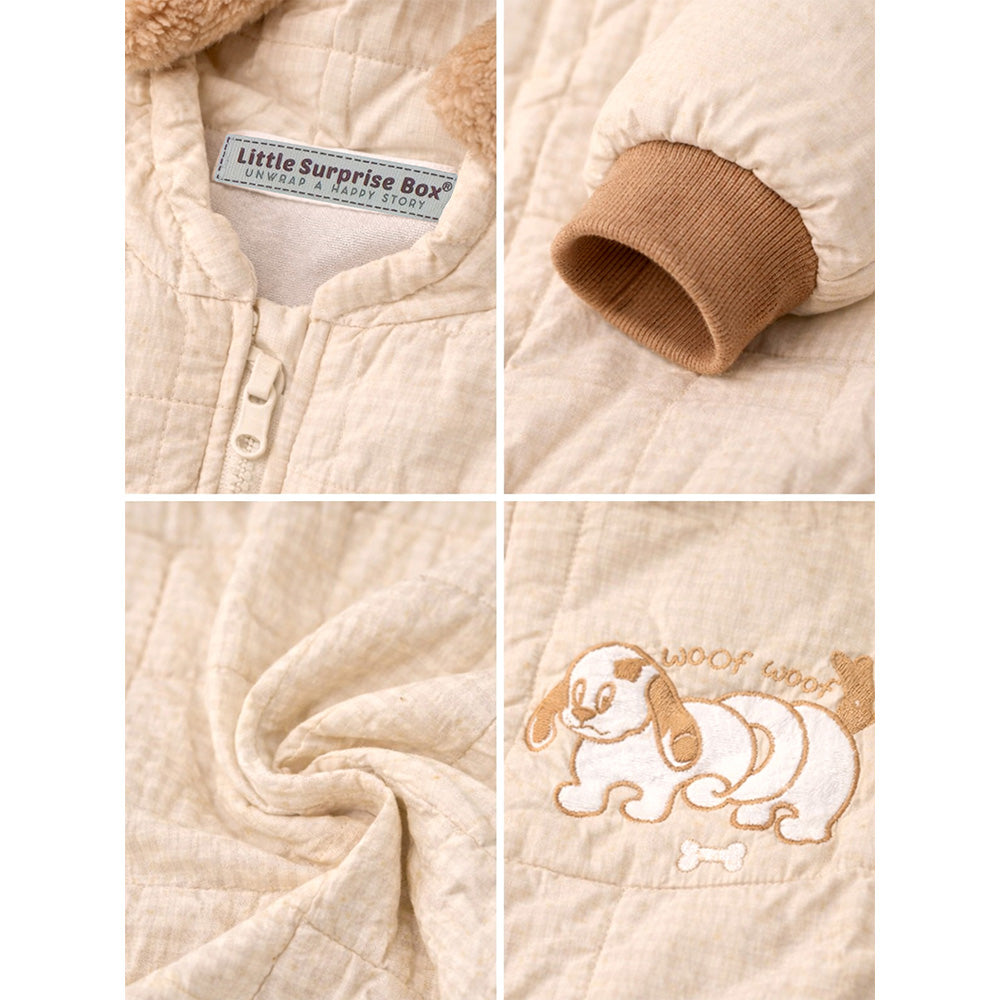 Furry Dog Ear Winter Full Sleeves Jumpsuit Hoodie Romper for Tiny Toddlers