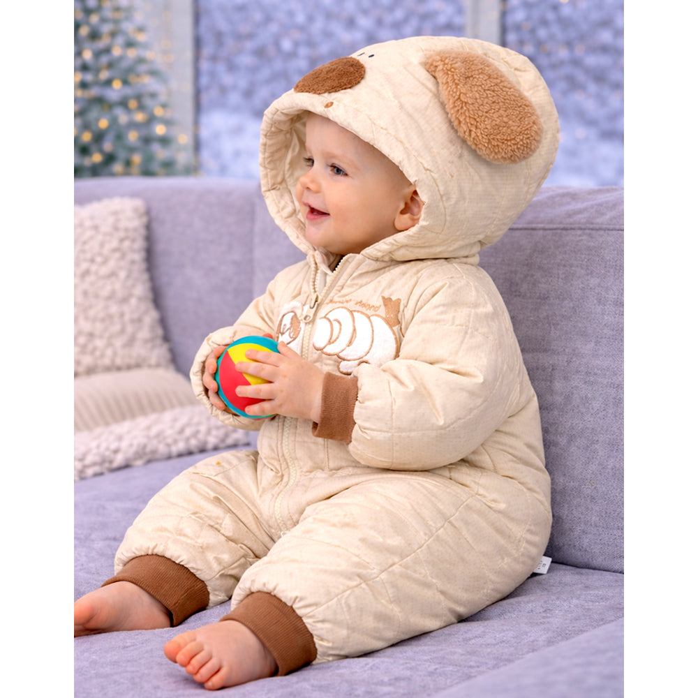 Furry Dog Ear Winter Full Sleeves Jumpsuit Hoodie Romper for Tiny Toddlers
