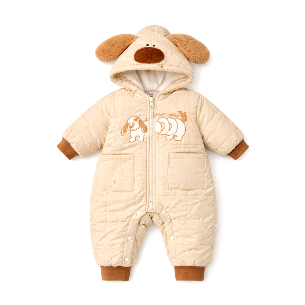 Furry Dog Ear Winter Full Sleeves Jumpsuit Hoodie Romper for Tiny Toddlers