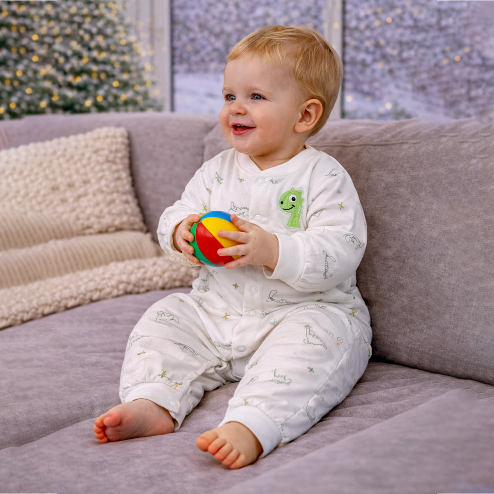 Green Smiley Dino Full Sleeves Jumpsuit Hoodie Romper for Tiny Toddlers