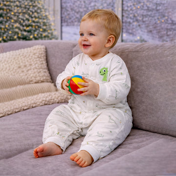 Green Smiley Dino Full Sleeves Jumpsuit Hoodie Romper for Tiny Toddlers