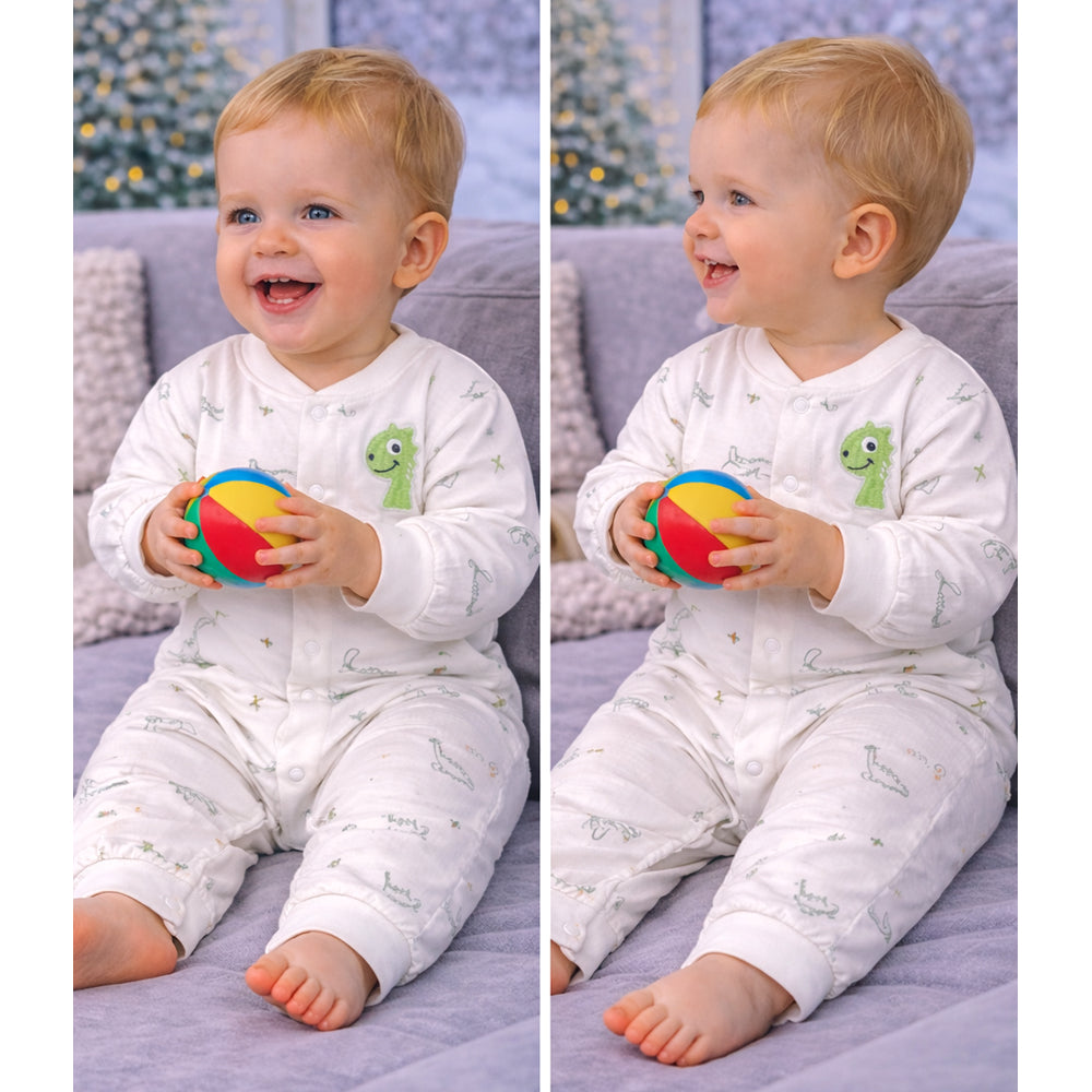 Green Smiley Dino Full Sleeves Jumpsuit Hoodie Romper for Tiny Toddlers