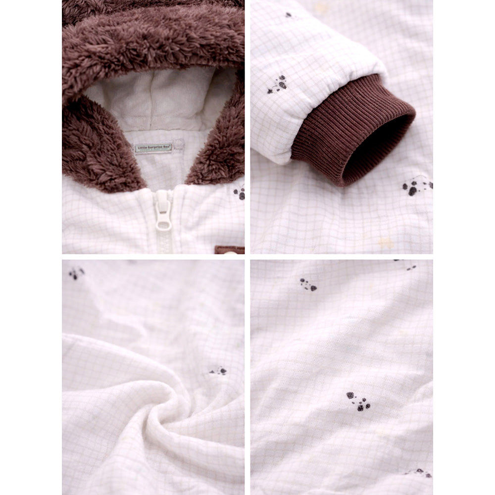 Brown Paw Pocket Furry Winter Full Sleeves Jumpsuit Hoodie Romper for Tiny Toddlers