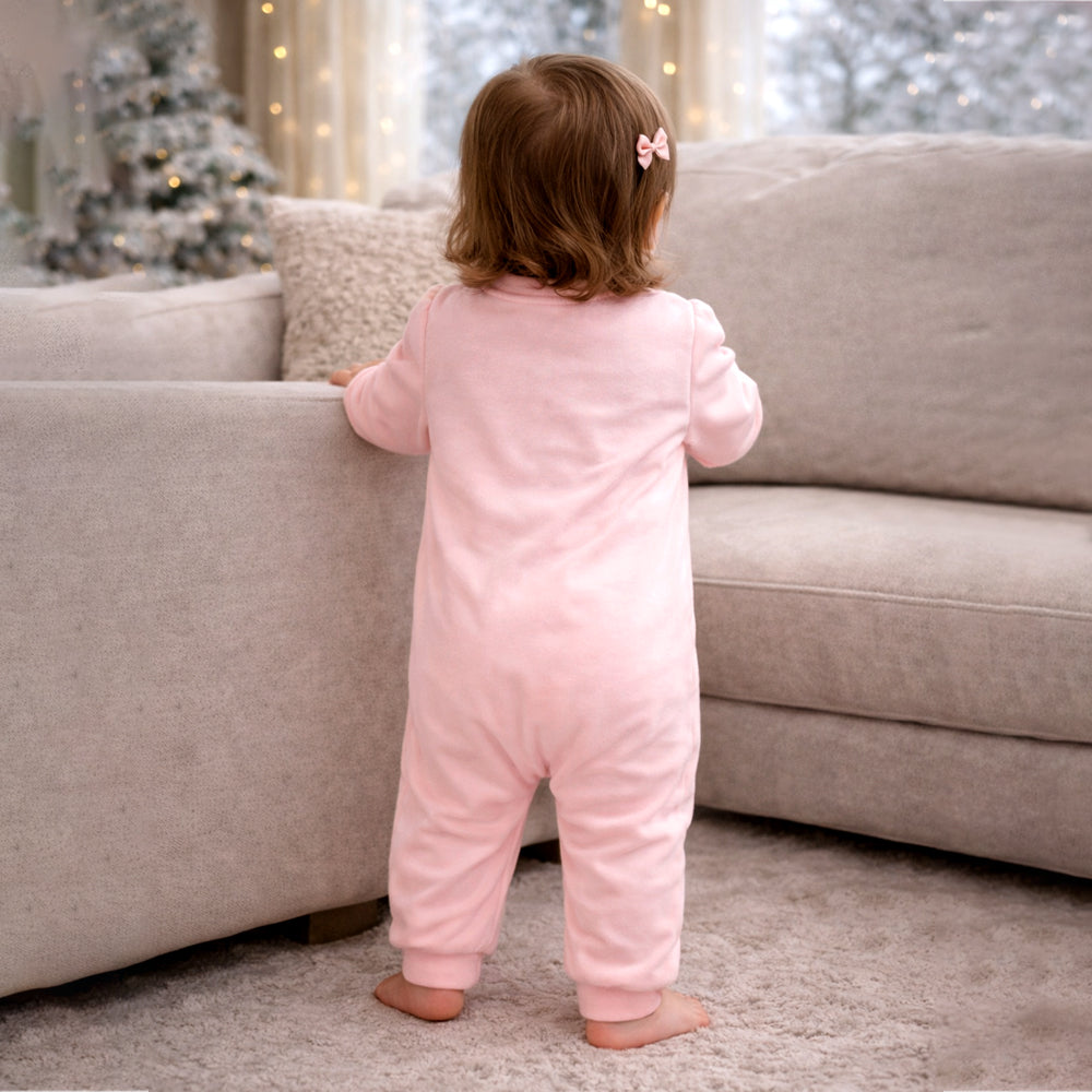 Peach 3Flower Winter Full Sleeves Jumpsuit Romper for Tiny Toddlers