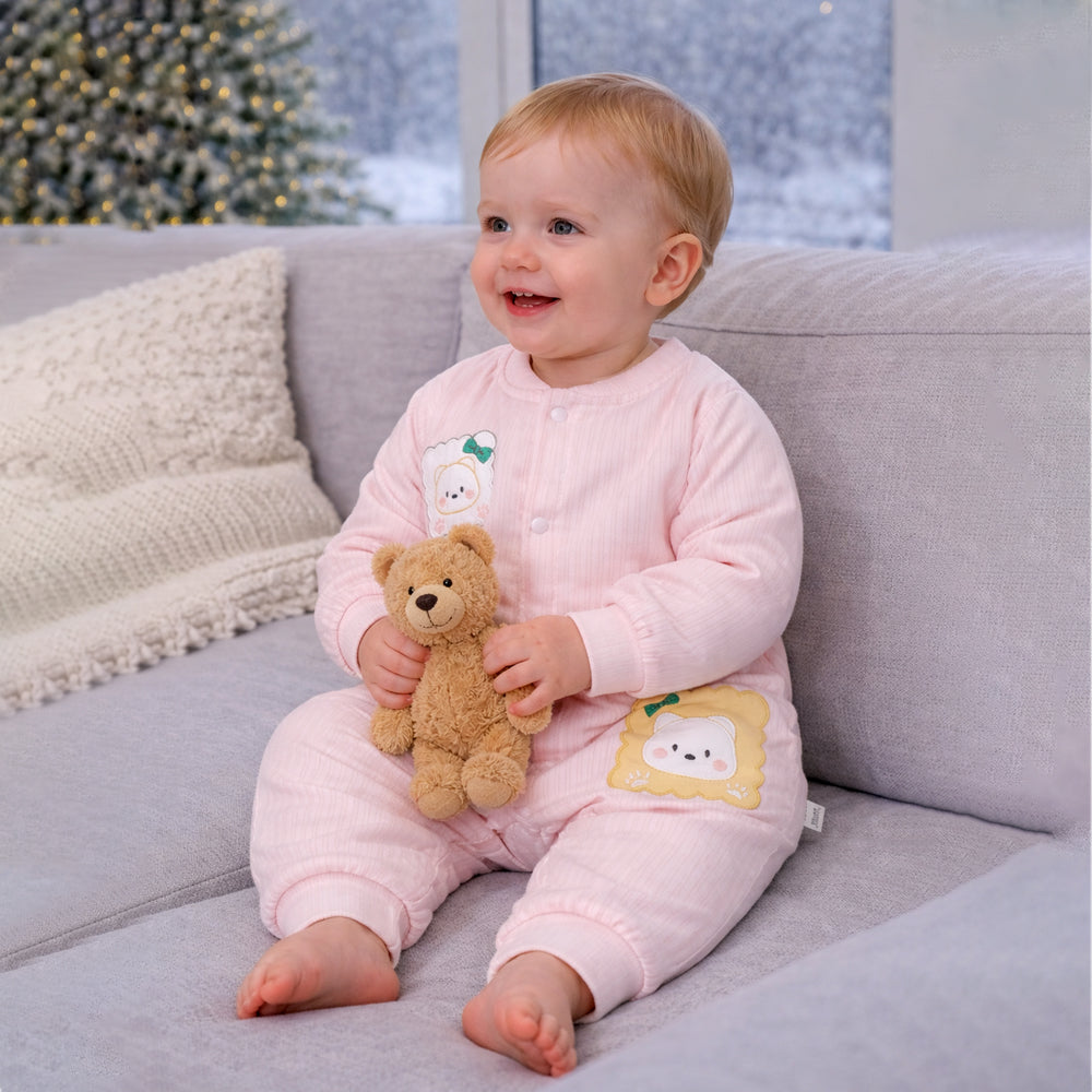 Peach Cookie Patch Winter Full Sleeves Jumpsuit Romper for Tiny Toddlers