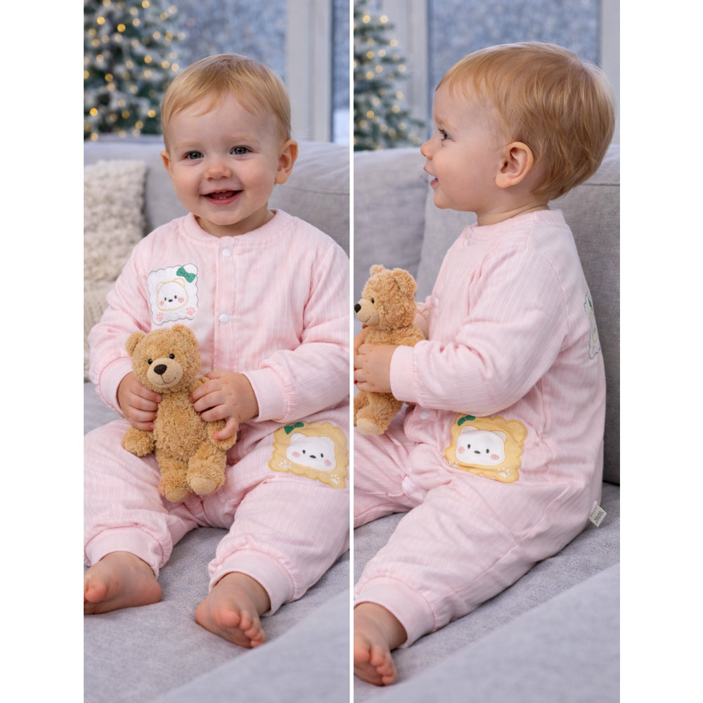Peach Cookie Patch Winter Full Sleeves Jumpsuit Romper for Tiny Toddlers