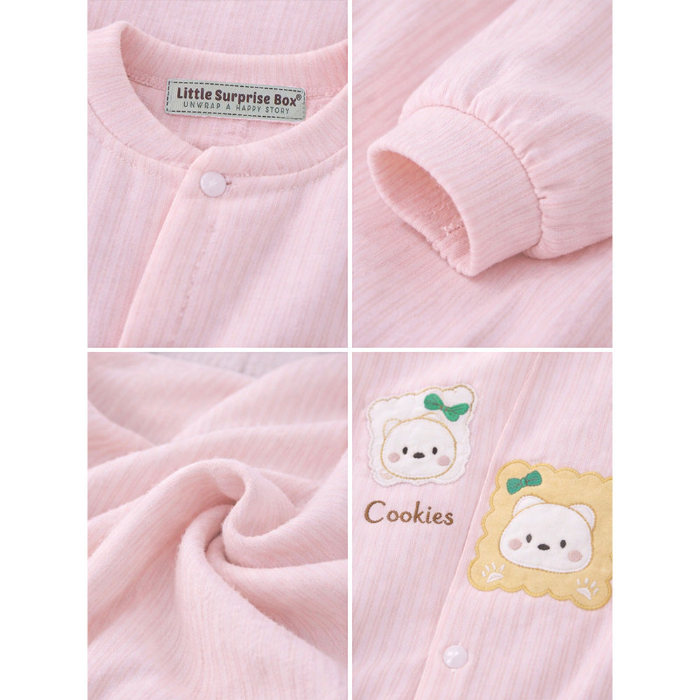 Peach Cookie Patch Winter Full Sleeves Jumpsuit Romper for Tiny Toddlers