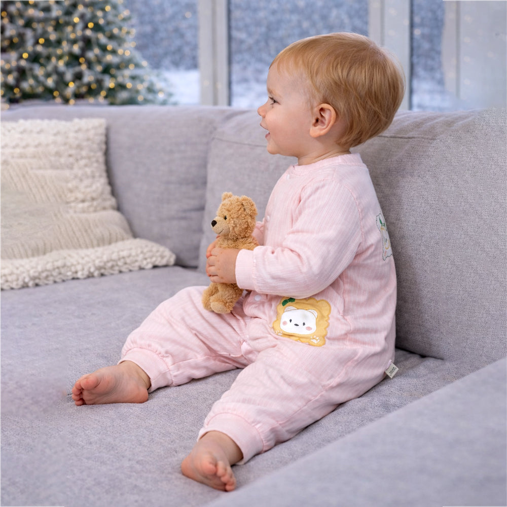 Peach Cookie Patch Winter Full Sleeves Jumpsuit Romper for Tiny Toddlers