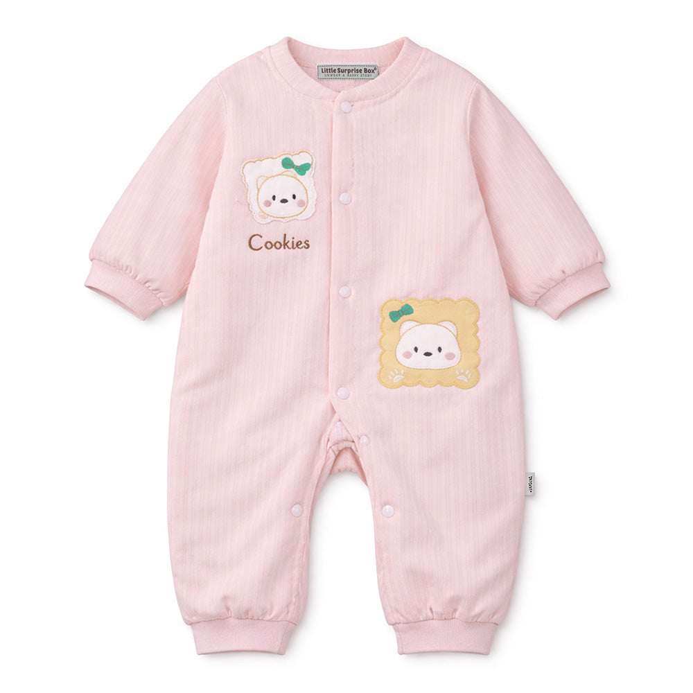 Peach Cookie Patch Winter Full Sleeves Jumpsuit Romper for Tiny Toddlers