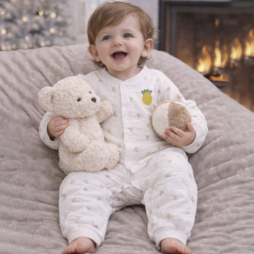 All-Over Pineapple Print Full Sleeves Jumpsuit Hoodie Romper for Tiny Toddlers