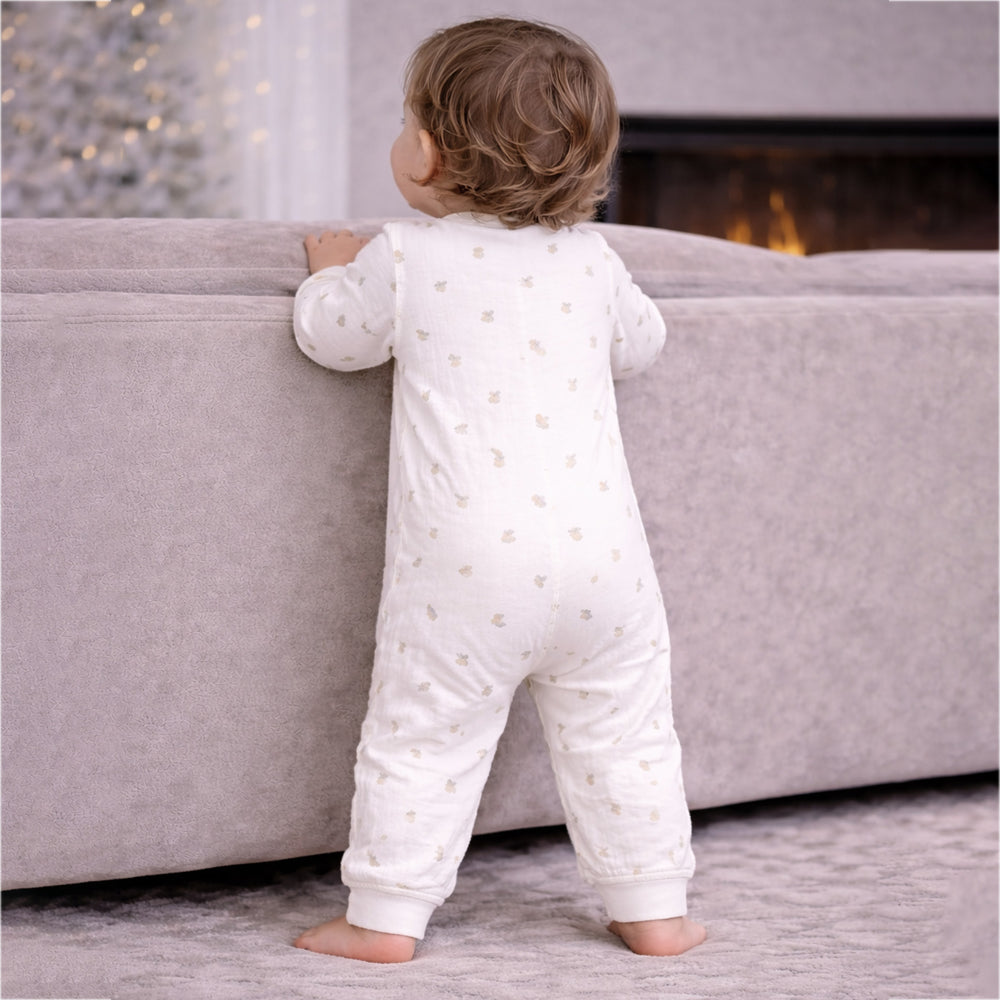 All-Over Pineapple Print Full Sleeves Jumpsuit Hoodie Romper for Tiny Toddlers