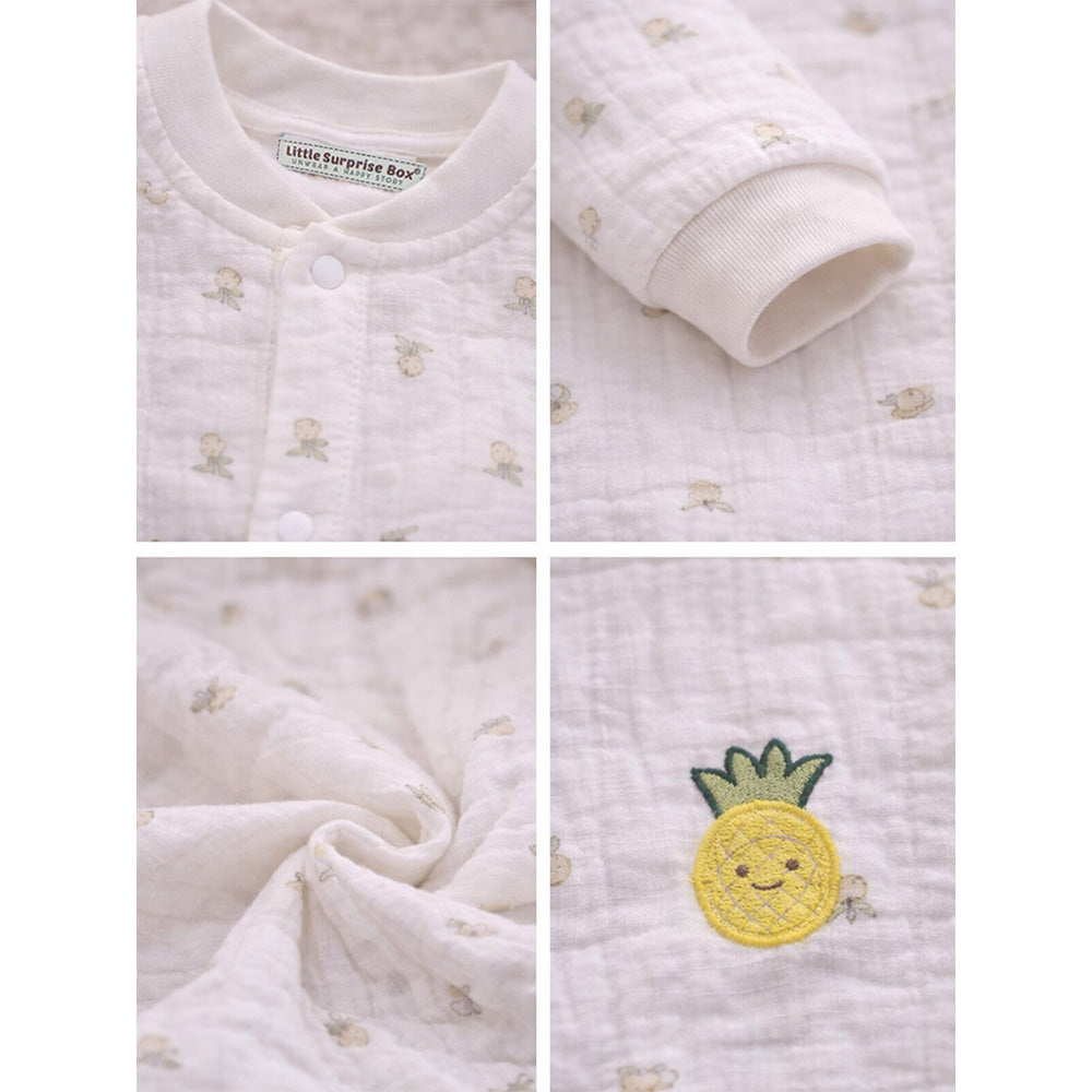 All-Over Pineapple Print Full Sleeves Jumpsuit Hoodie Romper for Tiny Toddlers