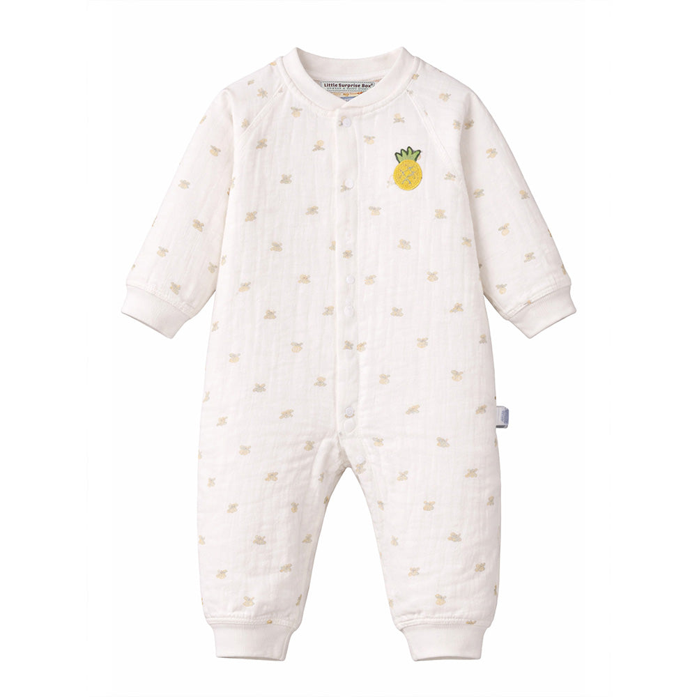All-Over Pineapple Print Full Sleeves Jumpsuit Hoodie Romper for Tiny Toddlers