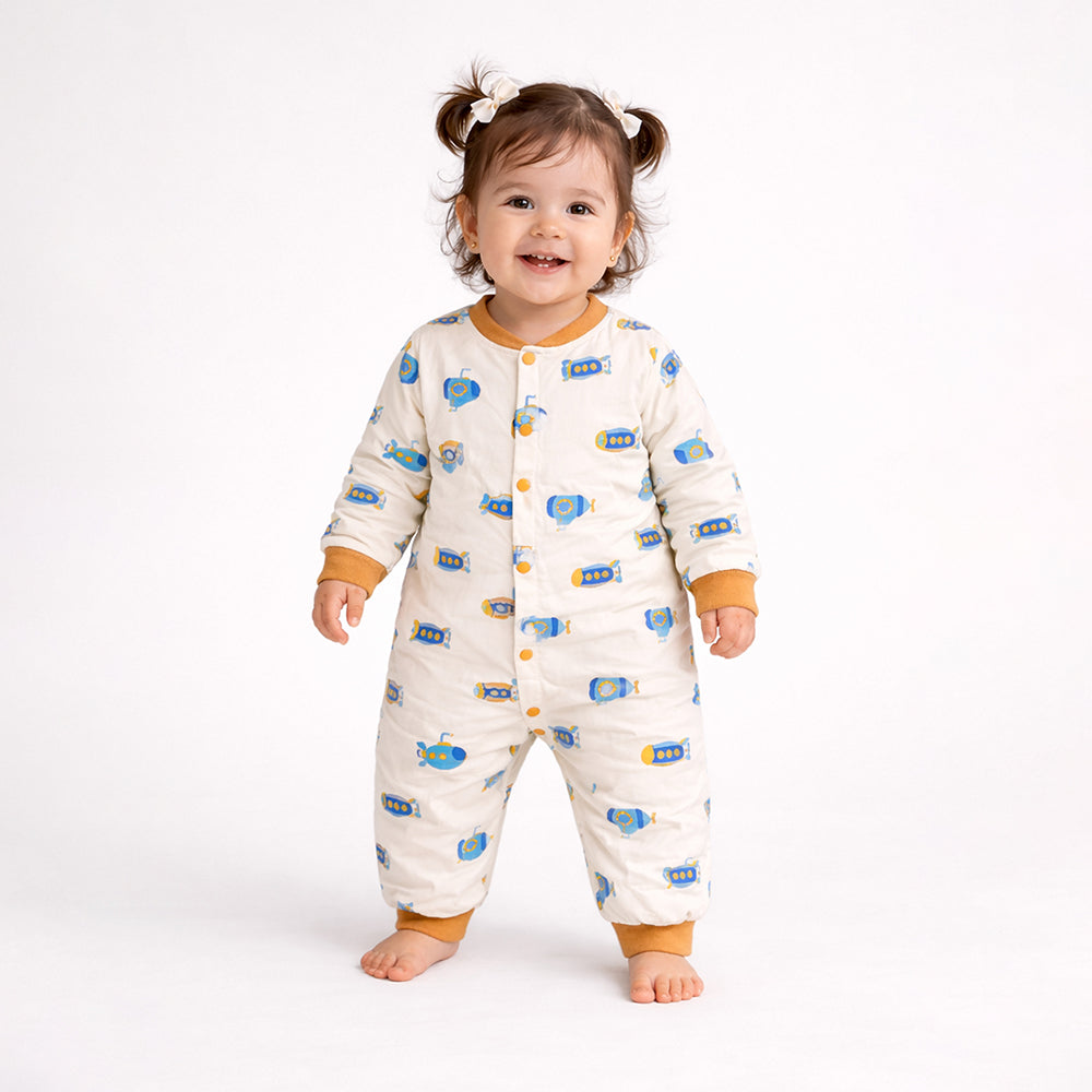 Brown Submarine Full Sleeves Jumpsuit Romper for Tiny Toddlers