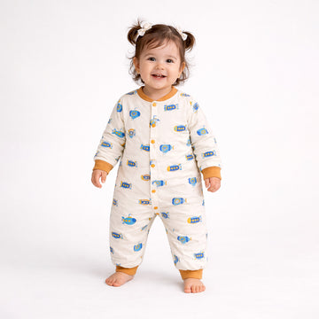 Brown Submarine Full Sleeves Jumpsuit Romper for Tiny Toddlers
