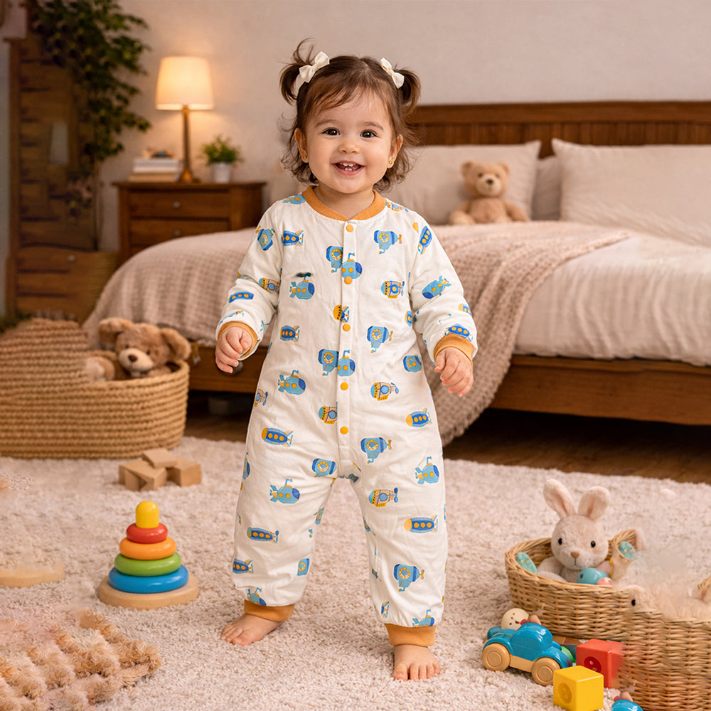 Brown Submarine Full Sleeves Jumpsuit Romper for Tiny Toddlers
