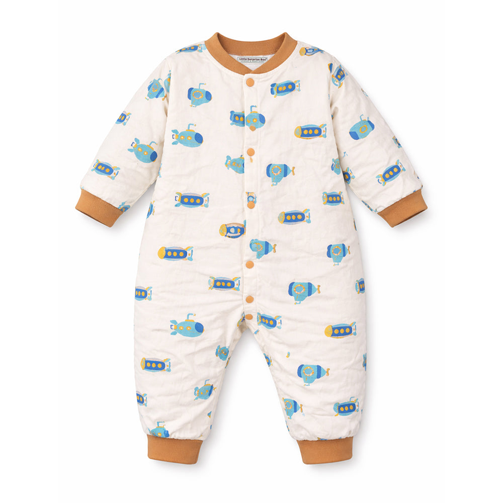 Brown Submarine Full Sleeves Jumpsuit Romper for Tiny Toddlers