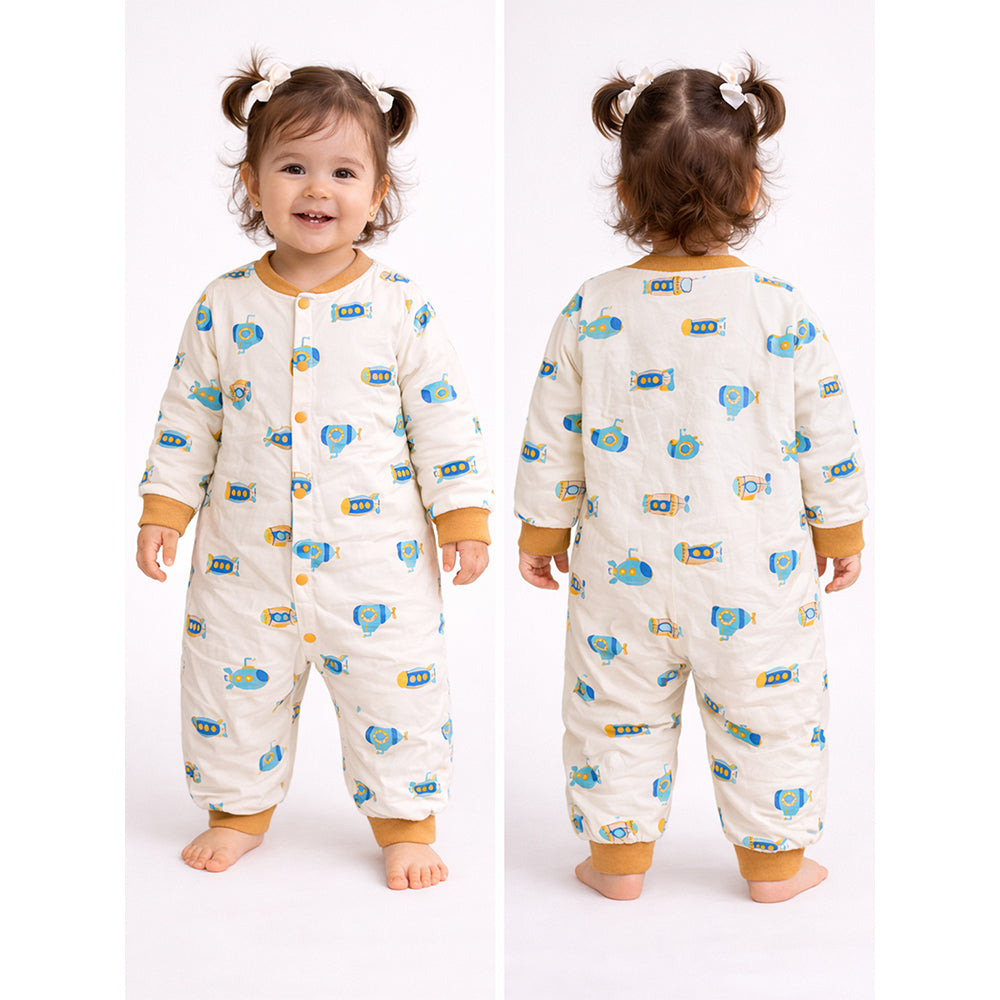Brown Submarine Full Sleeves Jumpsuit Romper for Tiny Toddlers