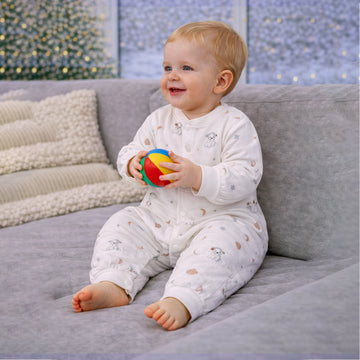 Cream Teddy Heart and Moon, Full Sleeves Jumpsuit Hoodie Romper for Tiny Toddlers