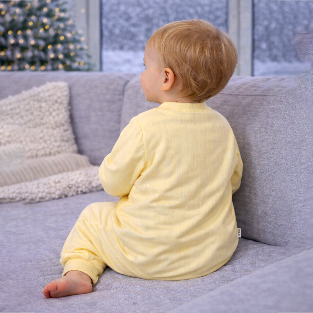 Yellow Cookie Patch Winter Full Sleeves Jumpsuit Romper for Tiny Toddlers