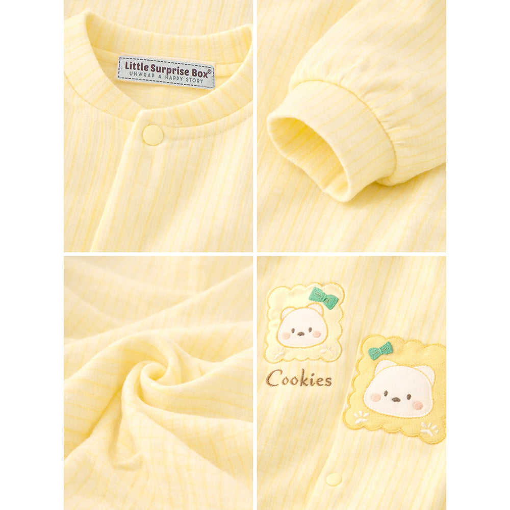 Yellow Cookie Patch Winter Full Sleeves Jumpsuit Romper for Tiny Toddlers