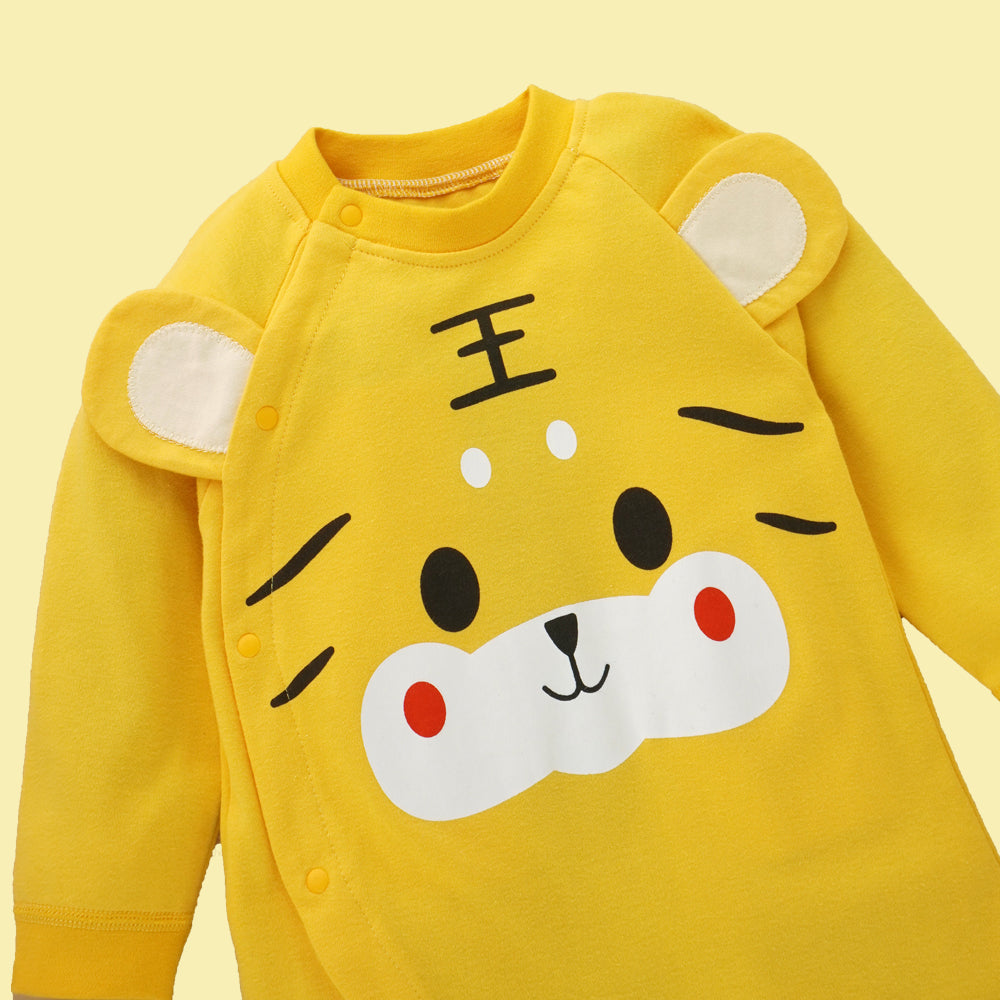 Yellow Baby Tiger Paws full sleeves jumpsuit style Romper for Tiny Toddlers