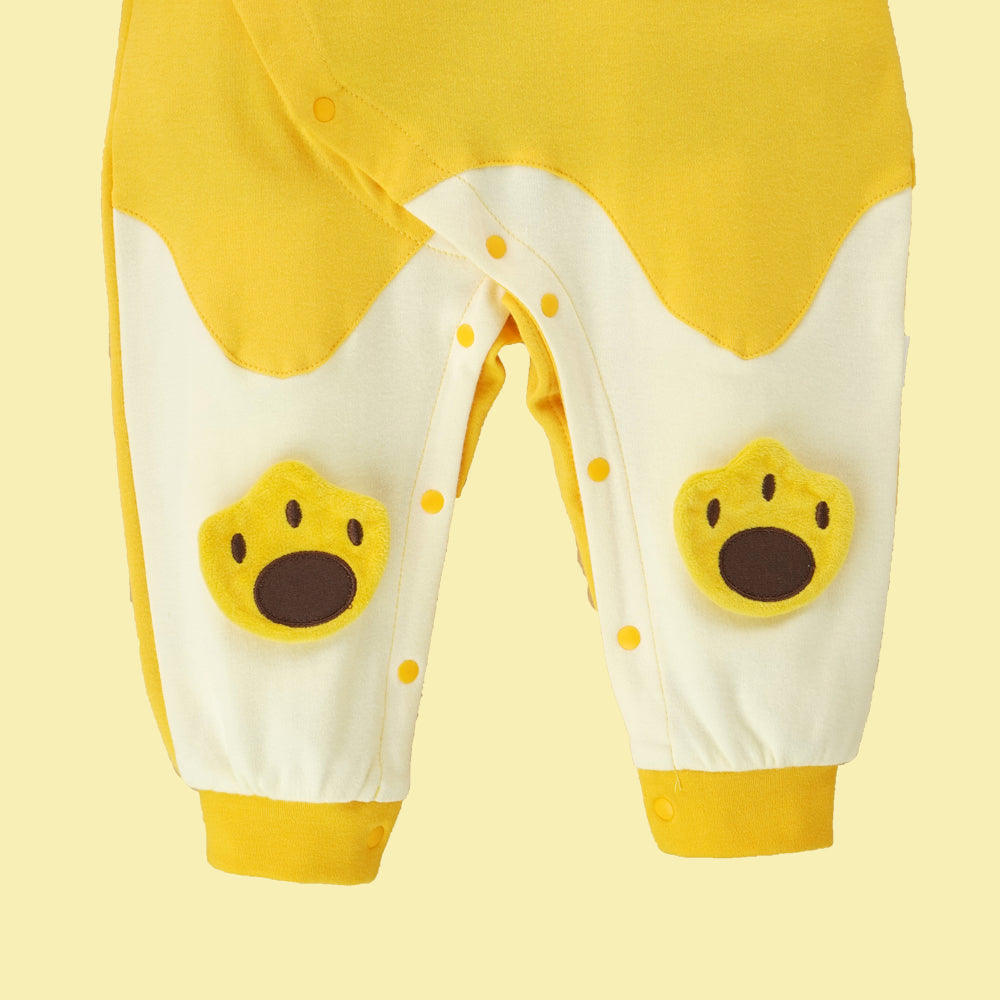 Yellow Baby Tiger Paws full sleeves jumpsuit style Romper for Tiny Toddlers