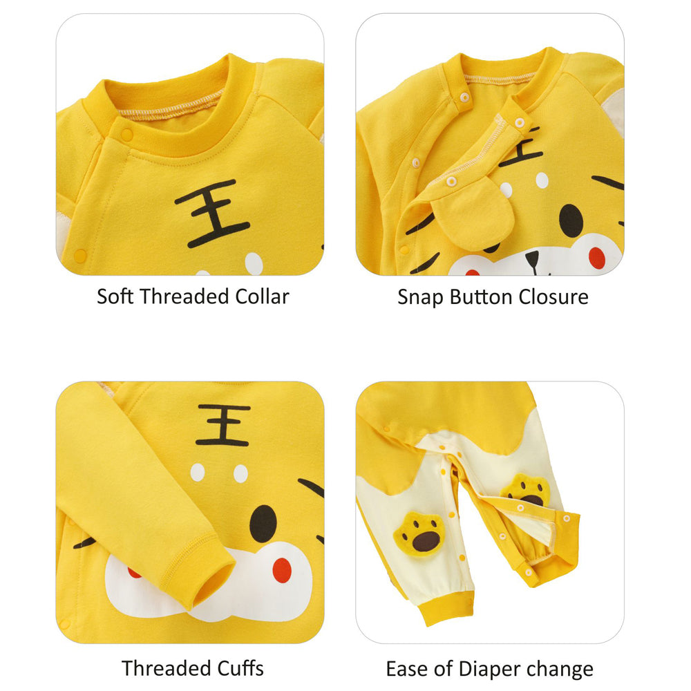 Yellow Baby Tiger Paws full sleeves jumpsuit style Romper for Tiny Toddlers