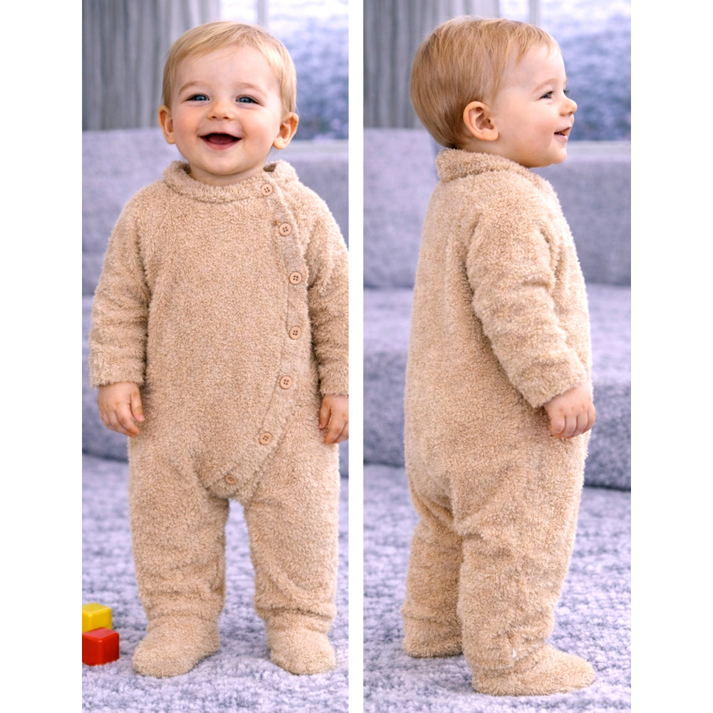Beige Furry Full Sleeves Jumpsuit Winter Romper for Tiny Toddlers