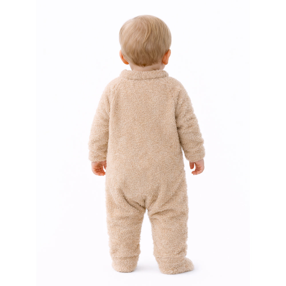 Beige Furry Full Sleeves Jumpsuit Winter Romper for Tiny Toddlers