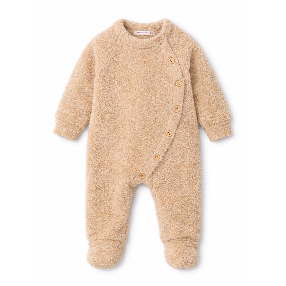 Beige Furry Full Sleeves Jumpsuit Winter Romper for Tiny Toddlers